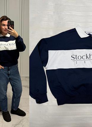 🫐синій тепленький світшот на флісі. оздоблений лого.