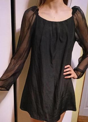 Стильное платье черного цвета с прозрачными рукавами ♥️
