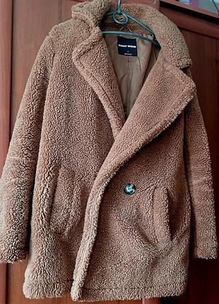 Укороченная шубка-тедди коричневая, трендовая зимняя шуба-тедди