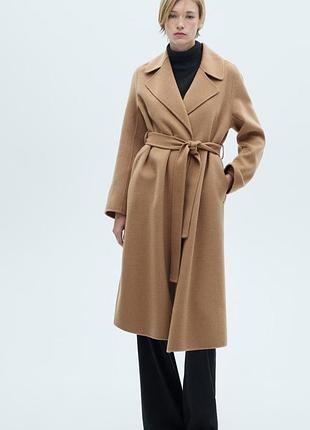 Вовняне пальто ручної роботи з поясом mango