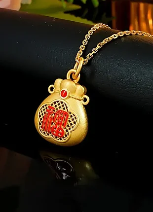 Кольє в етнічному стилі з амулетом "грошовий мішечок" фен-шуй
