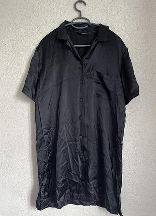 Чорний шовковий халат подовжена сорочка л