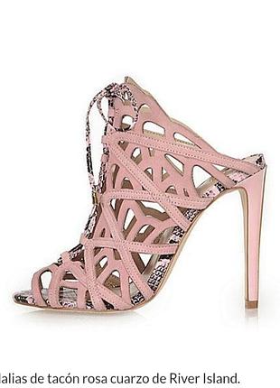 Новые шикарные кожаные  розовые босоножки с ремешками и принтом под змеиную кожу, 4/37 ,размер, river island.