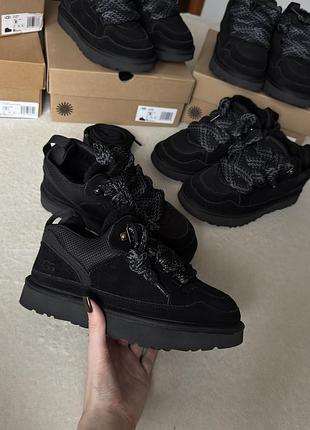 Ідеальні дуті утеплені кросівки ugg lowmel sneakers black suede снікерси чорні угг ловмел черные уги угги сюз хутром