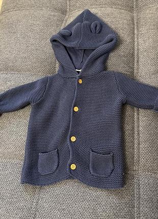 Темно-синий - в'язаний дитячий кардиган розмір 68