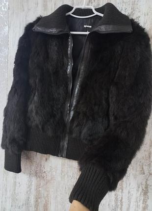 Стильный, теплый, короткий, комбинированный, кожа +натуральный мех, шубка автоледи, коричневая бомбер