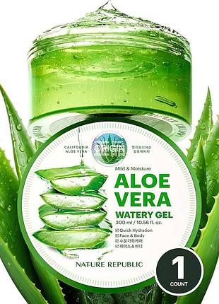 💚гель алое🌵 water gelly від nature republic 300 ml. універсальний, багатофункціональний, заспокійливий та зволожуючий гель для обличчя та тіла.