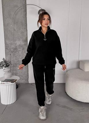 Флисовый спортивный костюм с кофтой с воротником на молнии с кулисками с брюками джоггерами