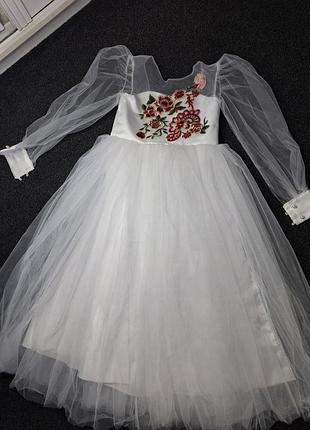 Вышиванное платье, праздничное вышиванка, дизайнерское платье 6-7 лет 116-122