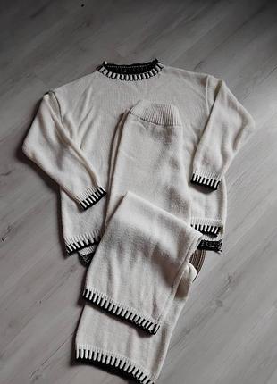 В'язаний затишний костюм італія 100%акрил подовжений светр оверсайз та брюки палаццо s