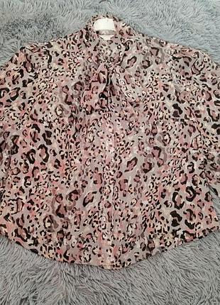 Топ напівпрозора органза принт леопард декорований бантом