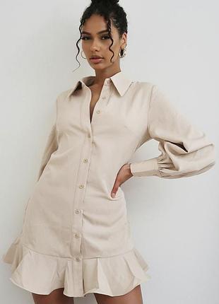 Платье -рубашка бежевое ,
платье рубашка prettylittlething