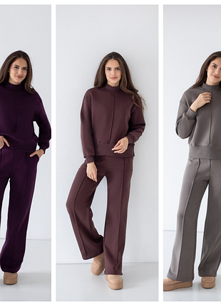 Стильні теплі зимові штани на флісі палаццо, брюки розкльошені з начосом,стильні широкі брюки кльош на флісі