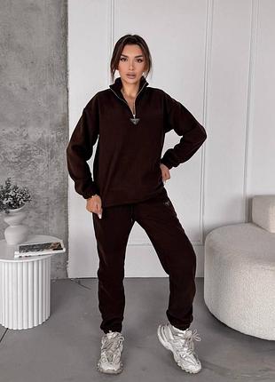 Флисовый спортивный костюм с кофтой с воротником на молнии с кулисками с брюками джоггерами