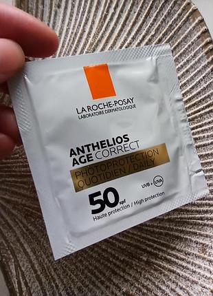 🧡la roche-posay anthelios age correct spf50 антивозрастное солнцезащитное средство для лица против морщин и пигментации пробник