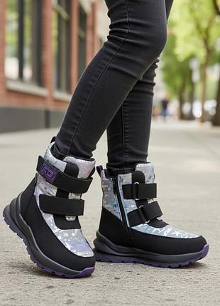 Зимові дутики на овчині,термочеревики на овчині для дівчинки,зимові черевики на дівчинку з липучками 10735 том м 28,30