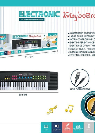 Синтезатор q 388 44 кнопки, микрофон, запись звука, звуковые эффекты, mp3, в коробке