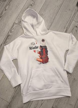Стильное зимнее женское утепленное худи свитшот