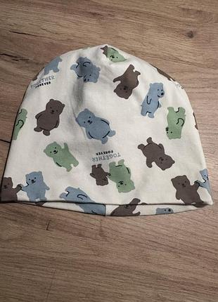 Шапка на хлопчика подвійна , ведмедики