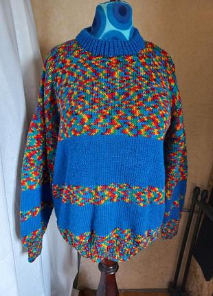 Яскравий в'язаний светр пуловер ручної роботи 44-54 розмір