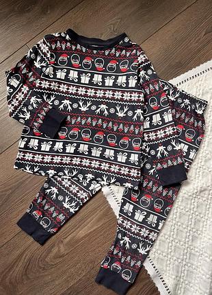 Новорічна різдвяна піжама для хлопчика 3 4 роки 98 104 см синя з дідом морозом санта клаус олені подарунки