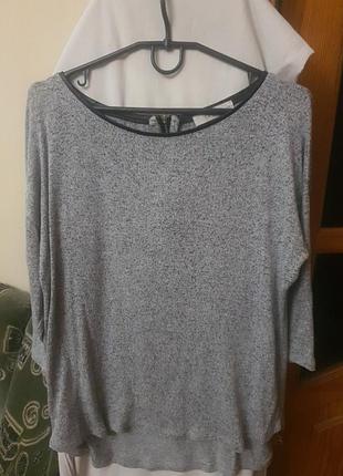 Блуза женская трикотажная серая 3/4рукав,приспущенные плечи, 58см пог, 68см длина, ткань очень приятная, натуральные волокна в составе