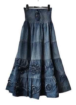 Ярусна довга спідниця джинсова спідниця максі денім