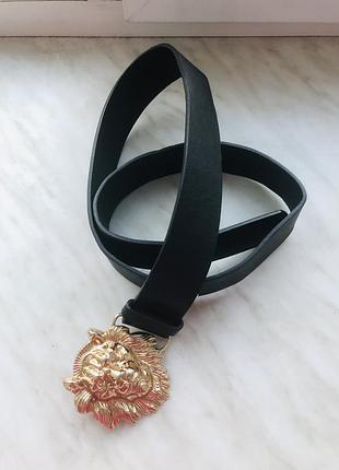 Шкіряний ремінь з золотою пряжкою лев 🦁
