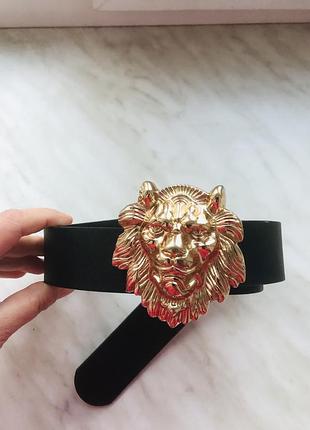 Шкіряний ремінь з золотою пряжкою лев 🦁