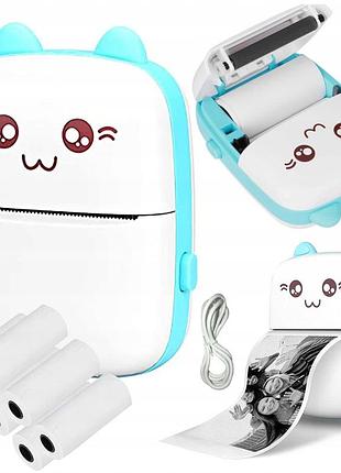 Портативный синий детский мини принтер (mini printer), термопринтер , карманный детский принтер