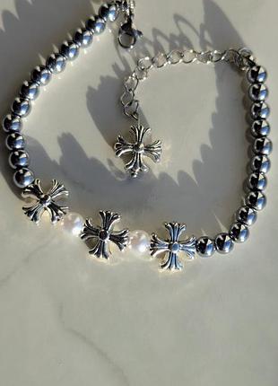 Браслет chrome silver with grey stones small 10