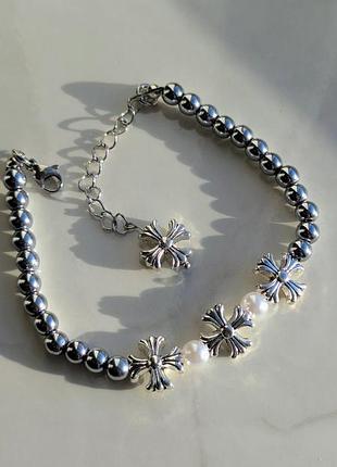 Браслет chrome silver with grey stones small 9