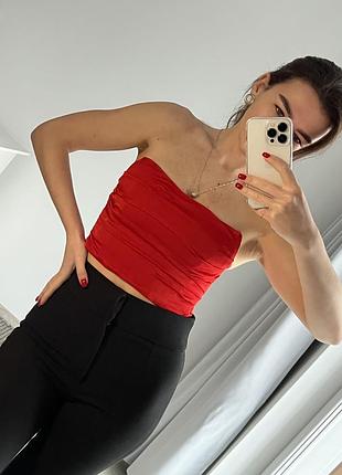 Сатиновий червоний топ zara з кісточками