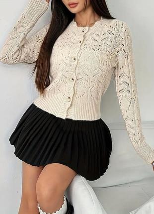 Праздничная кофта, на пуговицах, кружевная повязка, беж, приталенная, 48