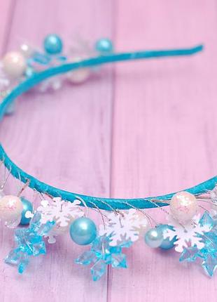 Обруч ободок снежинки бирюзовый