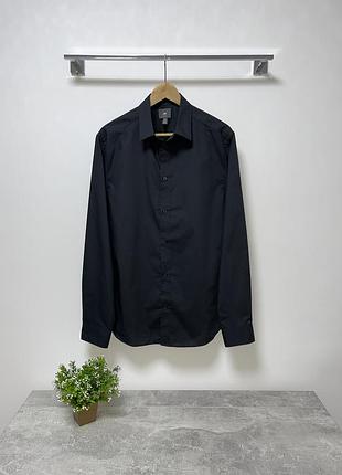 H&m рубашка черная мужская slim fit / размер м