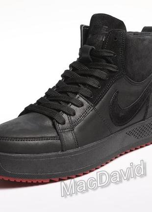 Зимові шкіряні кросівки на хутрі nike air force winter3 фото