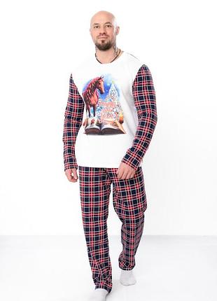 Мужская теплая пижама с новогодним принтом в клетку, новогодняя пижама в клетку жеребенок, пижама новогодняя ч жеребёнки, новогодняя пижама фемили лук