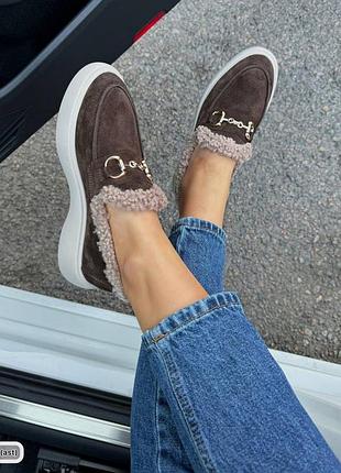 Замшеві теплі лофери тедді