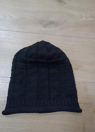 Черная длинная шапка/ женская черная шапка