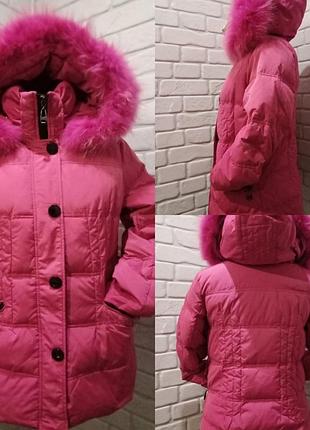 Нова жіноча зимова куртка-пуховик  утеплювач -пух.капюшон зі з'ємним натуральним хутром. колір-фуксія.