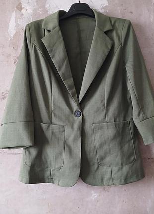 Стильний та елегантний жіночий жакет оливково-зелений з легким меланжевим ефектом,колір неймовірний