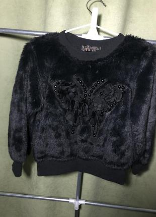 Гламурний светр/світшот з пухнастого хутра (чорний метелик)