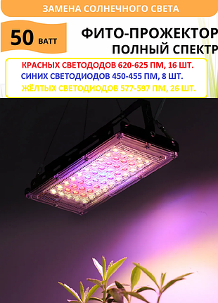 🌱 светодиодный фитосветильник 50 вт для выращивания растений | ip65 | полный спектр | led лампа для рассады