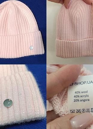 Нежно-розовая теплая мягкая шапка с ангорой и шерстью