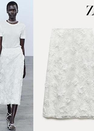 Спідниця zw collection середньої довжини з вишивкою  s| сірувато-білий , біла  2800 грн