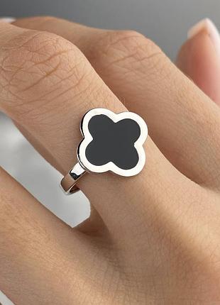 Каблучка срібна конюшина емаль