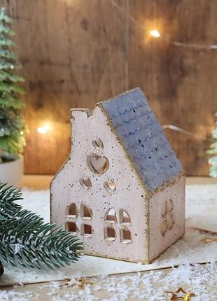 Різдвяний декор, будиночок-свічник, домик из гипса