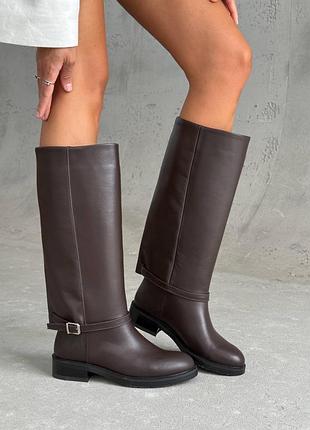 Демісезонні чоботи  жіночі шоколад шкіра байка 11763