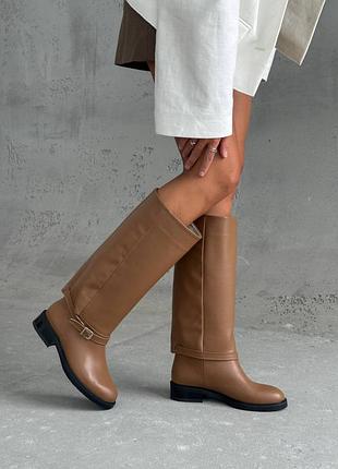 Демісезонні чоботи  жіночі руді шкіра фліс 11762